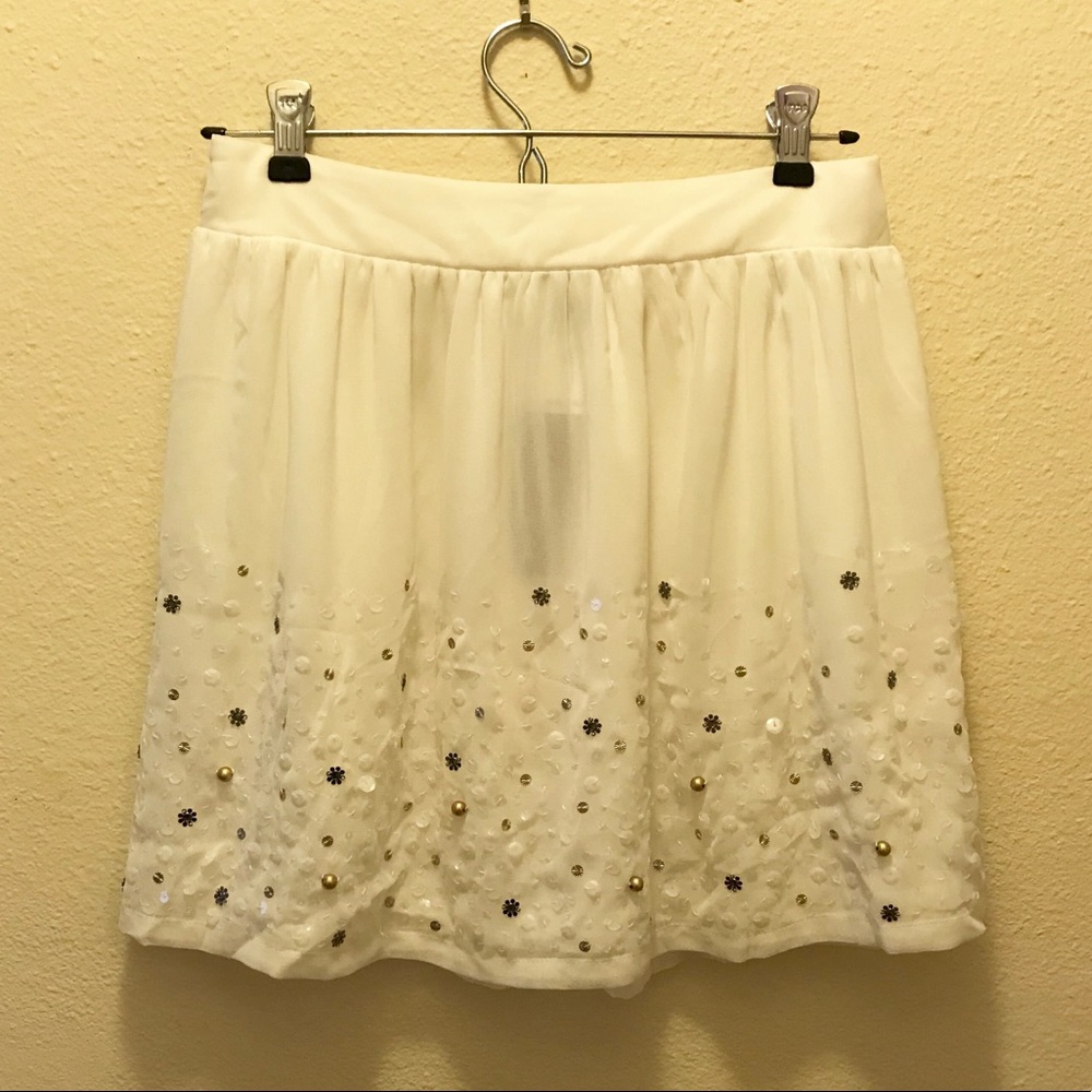 Pretty White Bejeweled Gauzy Miniskirt
